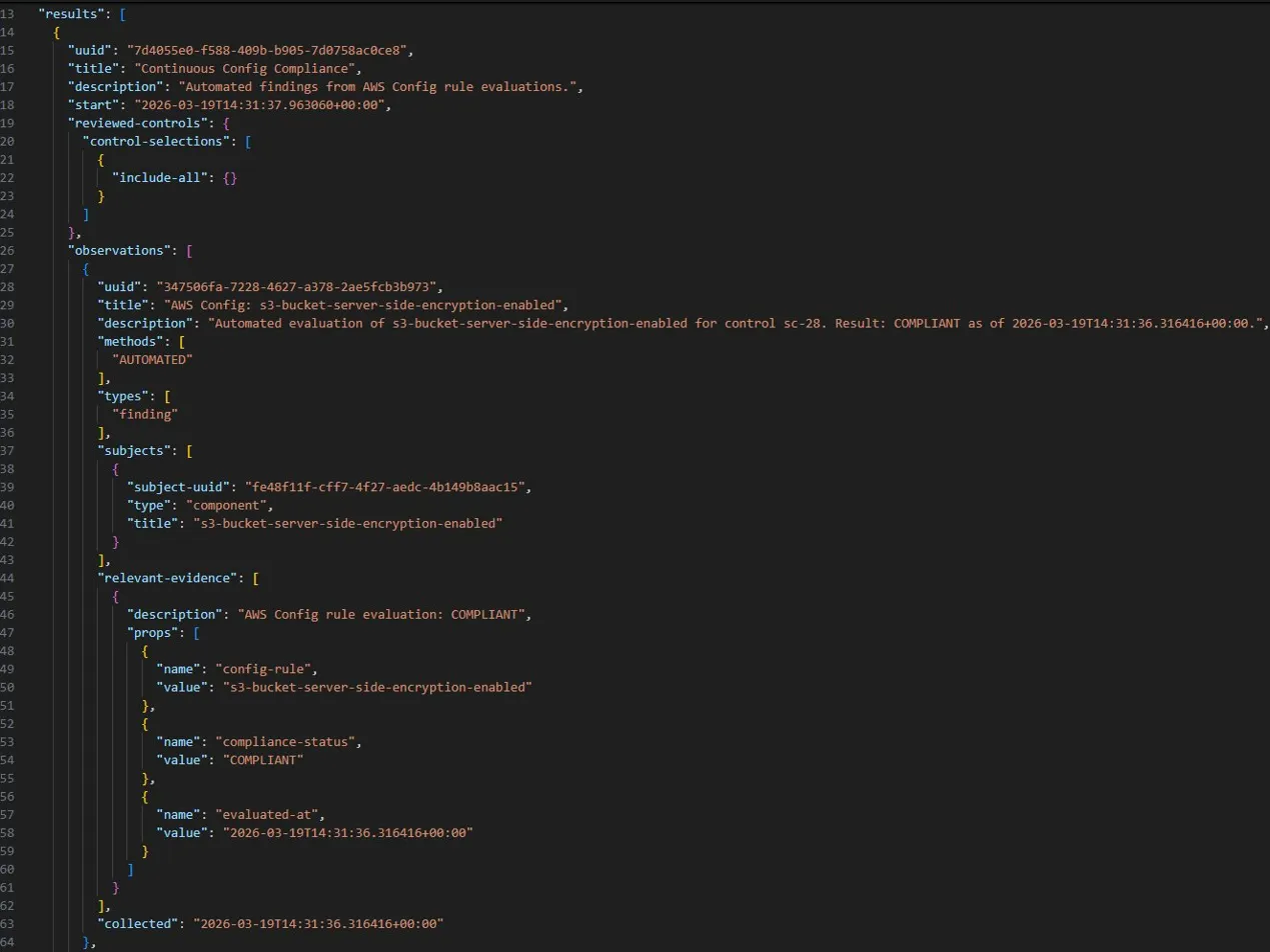 Generated OSCAL assessment results JSON in VS Code
